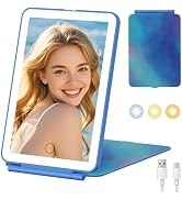 FUNTOUCH Rechargeable Travel Makeup Mirror with Light, 2000mAh Portable Makeup Mirror with 3-Colo...