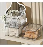 ZHIAI 3 Piece Set Stripes Stackable Makeup Organizer Drawers, Plastic Bathroom Organizer, Cosmeti...