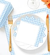 light blue gingham cocktail napkins paper dessert beverage napkins disposable checkered party napkin