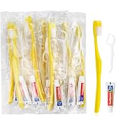 FAOEHN 30pcs Disposable Toothbrushes with Toothpaste and Floss,Yellow Bulk Single Use Toothbrush ...