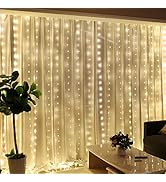 HXWEIYE 300LED Fairy Curtain Lights for Bedroom Warm White, 3mx3m 8 Modes USB Plug in Window Chri...