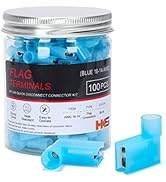 HKS 100 PCS Flag Spade Terminals Female - Blue 16-14 AWG - Nylon Quick Disconnect Wire Connector ...