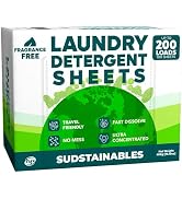Sudstainables Laundry Detergent Sheets 200 Loads – Dissolvable Laundry Sheet for Washing Machines...