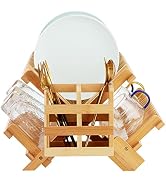 Worthyeah Bamboo Dish Drying Rack, 3-Tier Collapsible Wooden Dish Rack with Utensil Holder, Bambo...