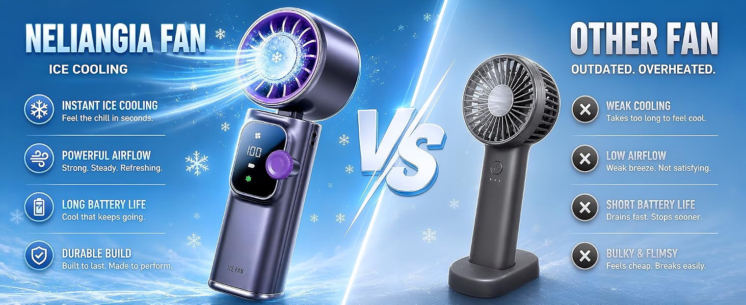 portable handheld fan with ice cooling