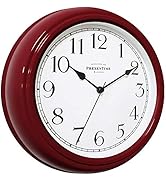 PresenTime & Co Chic Home Collection 10" Molly Clock, Silent No Ticking, Red Color