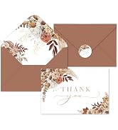 Whaline 50 Pack Boho Floral Thank You Cards Boxed Retro Flower Note Cards with Envelopes Stickers...