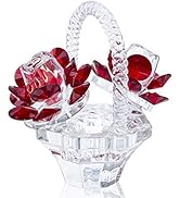 H&D HYALINE & DORA Crystal Red Rose Flower Basket Crystal Collectible Figurines Ornaments for Hom...