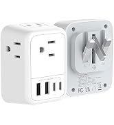 DIWILI US to UK Plug Adapter, Foldable UK Travel Adapter with 4 AC Outlets 4 USB Ports(2 USB C), ...