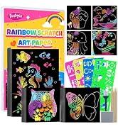 Scratch Art for Kids, Funtopia 100 Sheets Rainbow Scratch Paper, Black Scratch Off Paper Craft Ki...