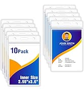 10Pack Vertical ID Badge Holder-Extra Thick Clear ID Card Holder with Waterproof Resealable Zip-N...