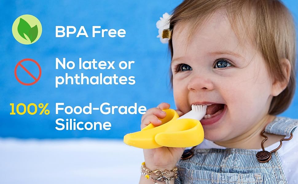 banana teether, banana toothbrush, baby toothbrush, infant toothbrush, silicone toothbrush