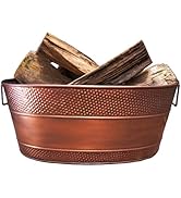 BREKX Copper Galvanized 25-Quart Tub for Firewood Storage Rack Log Holder - Heavy-Duty Portable T...