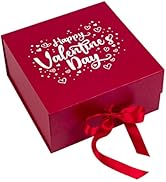 WRAPAHOLIC 1 Pcs 8x8x4 Inches Red Happy Valentine's Day Gift Box with Satin Ribbon, Collapsible G...