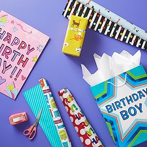 Birthday gift bags for boys and girls, cat wrapping paper