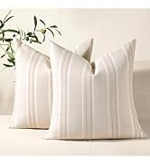 Hckot Decorative Khaki Pillow Covers 18x18 Striped Throw Pillows Textured Linen Pillow Covers Far...
