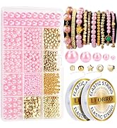 LEOBRO Pearl Beads for Bracelets, Pink Pearl Beads for Jewelry Making, Bracelets Beads Kits, Brac...