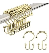Amazer Gold Shower Curtain Hooks Rings, Stainless Steel Shower Curtain Rings, 12Pcs Double Glide ...