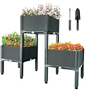 MAYOLIAH Raised Garden Bed with Drainage Elevated Planter Box Plastic Raised Beds for Gardening V...