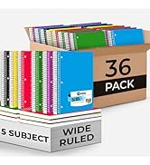 Rosmonde 36 Pack Spiral Notebook, 5 Subject, Wide Ruled, 300 Pages/Book (150 Sheets), 8 x 10-1/2