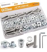 weideer 140PCS 1/4"-20 T-Nuts,1/4"-20 Threaded Inserts for Wood,304 Stainless Steel Bolts,Button ...