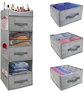 roomtalk 6-Tier Hanging Closet Organizer with 6 Side Pockets 3 Removable Drawers, Foldable Hangin...