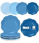 48Pcs Blue Paper Plates 9 Inch Scalloped Gradient Disposable Tableware