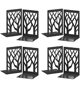 VFINE Metal Bookends - 8 Pieces Tree Design Bookends for Shelves, Black Book Ends for Desk, Books...