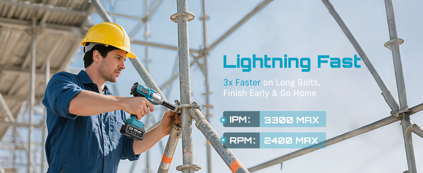 Lightning fast: 3x faster on long bolts. 2400 RPM / 3300 IPM. Finish early & go home.