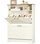 HOOBRO Shoe Storage Cabinet with 2 Flip Drawers, 31.5" L Farmhouse Shoe Cabinet with Barn Doors, ...