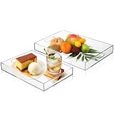 AMGSH 2 Pack Clear Acrylic Serving Tray with Cut Handles, 16” x 12”+15”×10” Large Acrylic Decorat...