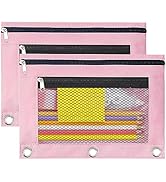 TOPWOOZU Pencil Pouch 3 Ring, Zipper Pencil Pouches Case Binder Cosmetic Bag 2 Pack
