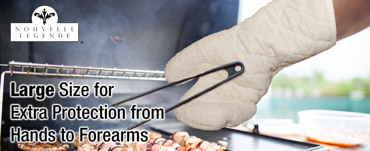 Nouvelle Legende Cotton Quilted Terry Oven Mitts Long Lasting Heat Resistance Protection, 17 Inches