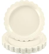 NatNarr 30 Pcs Cream Plates Disposable 9 Inch Scalloped Beige Paper Plates Cute Ivory Dessert Cak...