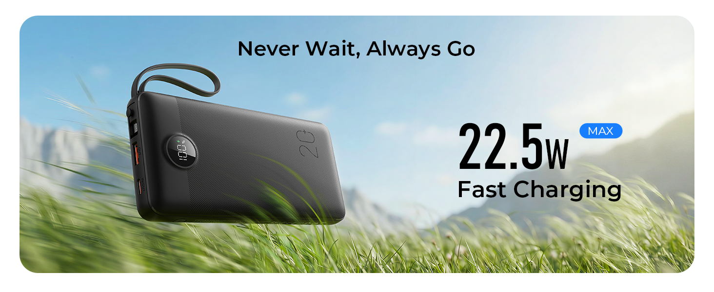 portable chager usb c 20000mah power bank type c fast charging battery pack built in cables