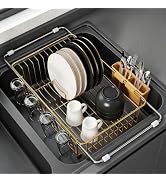 JASIWAY Gold Dish Drying Rack in Sink, Expandable Stainless Steel Dish Drainers for Kitchen Count...