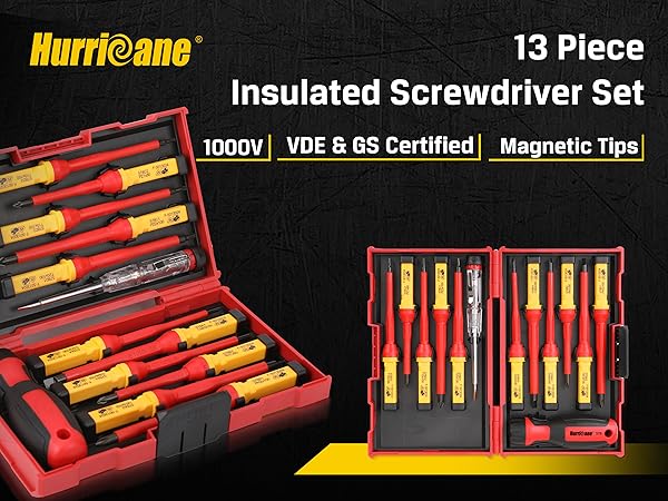 HURRICANE Professional 13 Piece Insulated Electrician Screwdriver Set