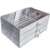 Jemjosh Clear Acrylic Velvet Jewelry Organizer with 3 Drawers, Stackable Display Storage Earrings...