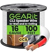 GearIT 16/2 Speaker Wire (100 Feet) 16 Gauge (Copper Clad Aluminum) - Fire Safety in Wall Rated A...