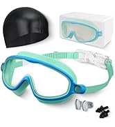 Kids Swim Goggles, Anti-fog, UV Protection and Wide View Swimming Goggles & Swim Cap for Age 3-15...