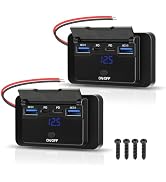 ULITECO 2 Pack 78W 12V USB Outlet Panel Wall Mount with Blue Voltmeter Dual 36W PD & Dual 18W QC3...