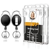 Teskyer 2 Pack Heavy Duty Retractable Badge Reel Clip with Hard Plastic Clear Badge Holders, Hold...