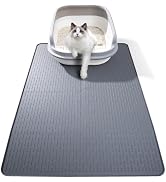 Silicone Cat Litter Mat, 28x20 in Waterproof Litter Box Mat Cats Feeding Mats with Raised Edges, ...