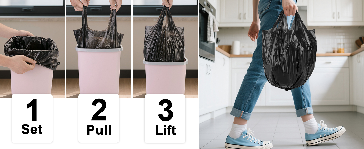 With Handle Small Black Bathroom Trash Bags Mini Garbage Bags