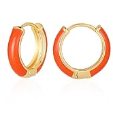 Lourny Small Hoop Earrings for Women, 18K Gold Plated Hypoallergenic Cute Enamel Huggie Earring G...