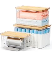 KitHero 3-Pack Trash Bag Holder,Trash Bag Dispenser with Bamboo Lid, Stackable Acrylic Garbage Ba...
