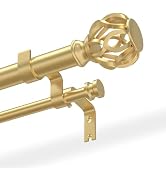 TVWOO 1 Inch Double Curtain Rod:Gold Adjustable Heavy Duty Curtain Rods for Windows 36-88" Decora...