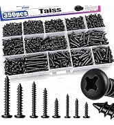 Taiss 350PCS #6#8#10 Phillips Pan Head Self Tapping Screws for Plastic,Self-Tapping Wood Screws A...