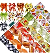 Winlyn 8 Rolls Assorted Fall Wired Ribbons Bulk Buffalo Plaid Ribbons Decorative Autumn Pumpkins ...