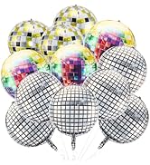 AGPTEK 12 Pcs Disco Ball Balloons for Party Decorations, Multicolor & Silvery Disco Ball Balloons...